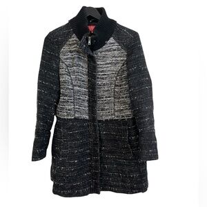 Catherine Malandrino Coat Size L Gray Tweed Knit Chic Career Full Zip